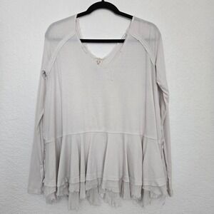We The Free People S Long Sleeve Top Ruffle Hem Thermal Boho‎